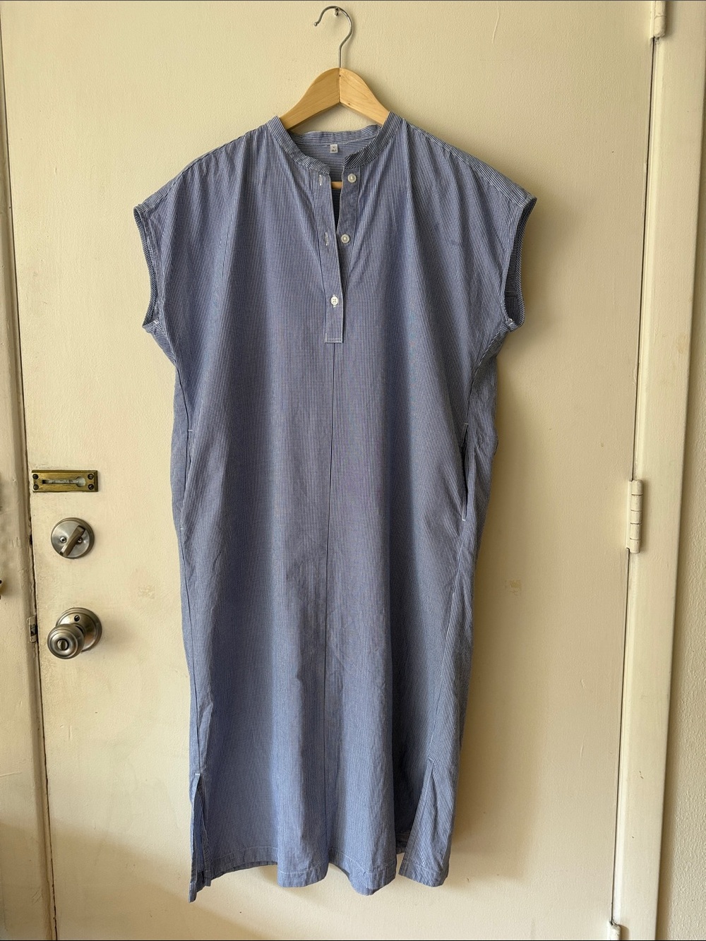Muji Light Blue Sleeveless Midi Shirt Dress